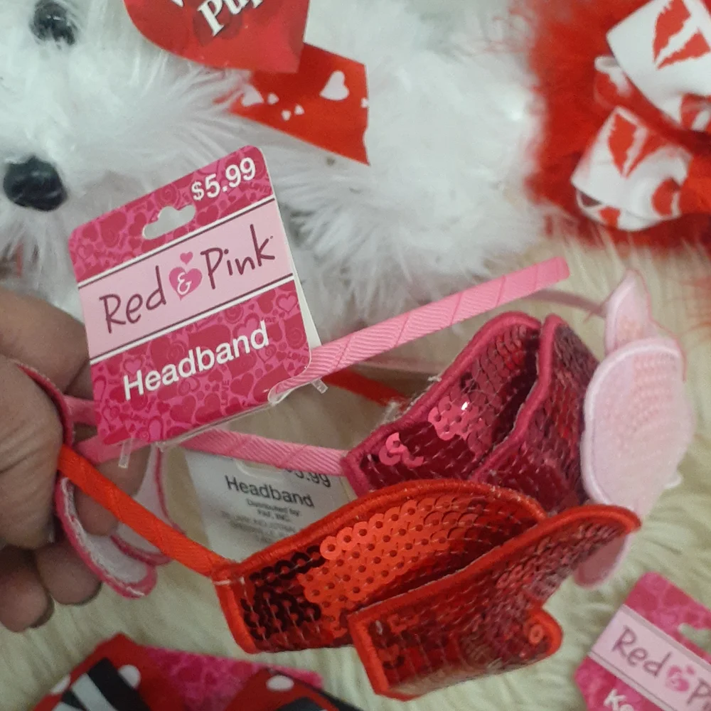 VALENTINE'S RED PINK Hair Barettes and Clips Heart Red Kisses key chain ring+